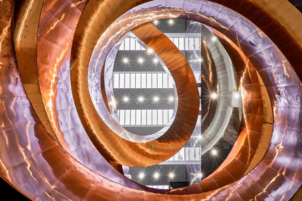 Copper spiral staircase in Copenhagen, Denmark